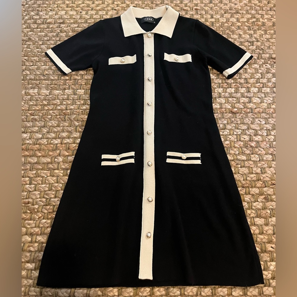 Cider XL Black Sweater Dress with Button Detail